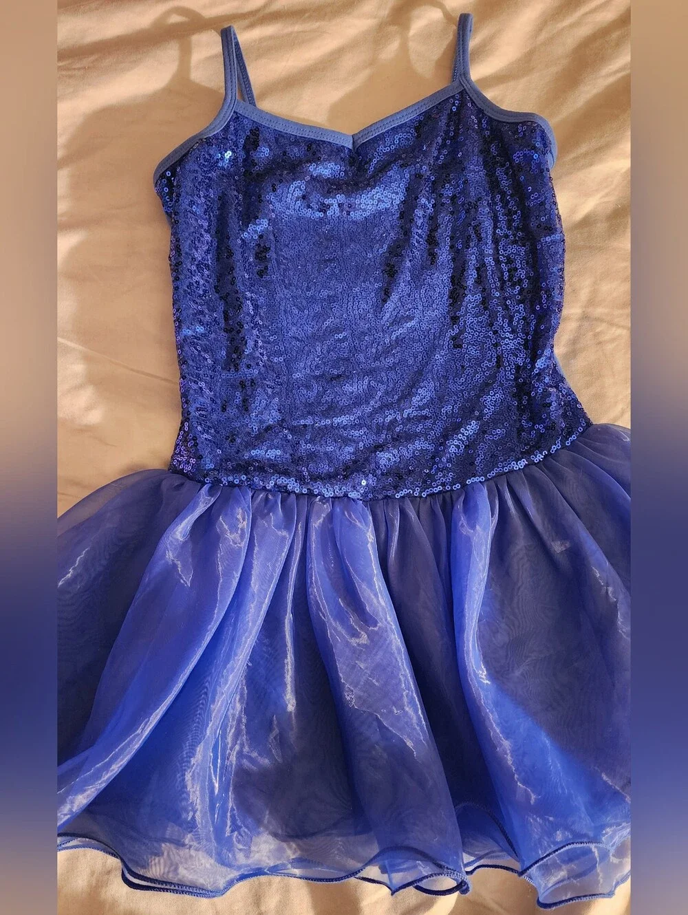 Royal Blue Sequin Camisole Dance Leotard Dress Flouncy Organza Tutu Skirt